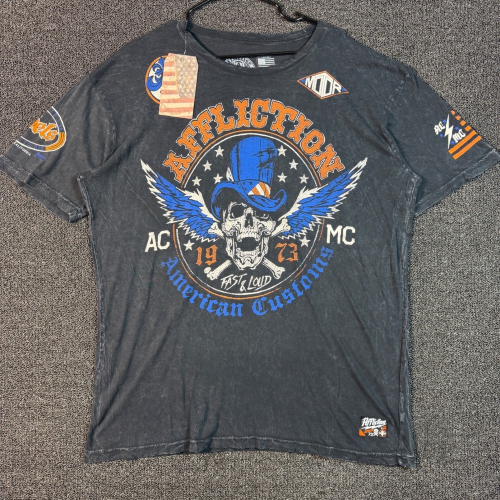 Affliction American Customs Fast & Loud Skull Top Hat T-Shirt Men's XL Biker NWT
